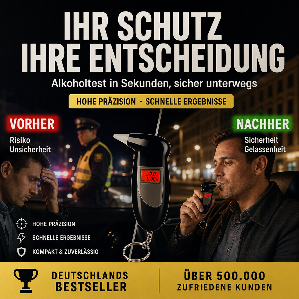 📢📢 50 % Rabatt!! 🚔✨Tragbares Atemalkoholmessgerät, Schnelltest‑Alkoholtester für den Heimgebrauch