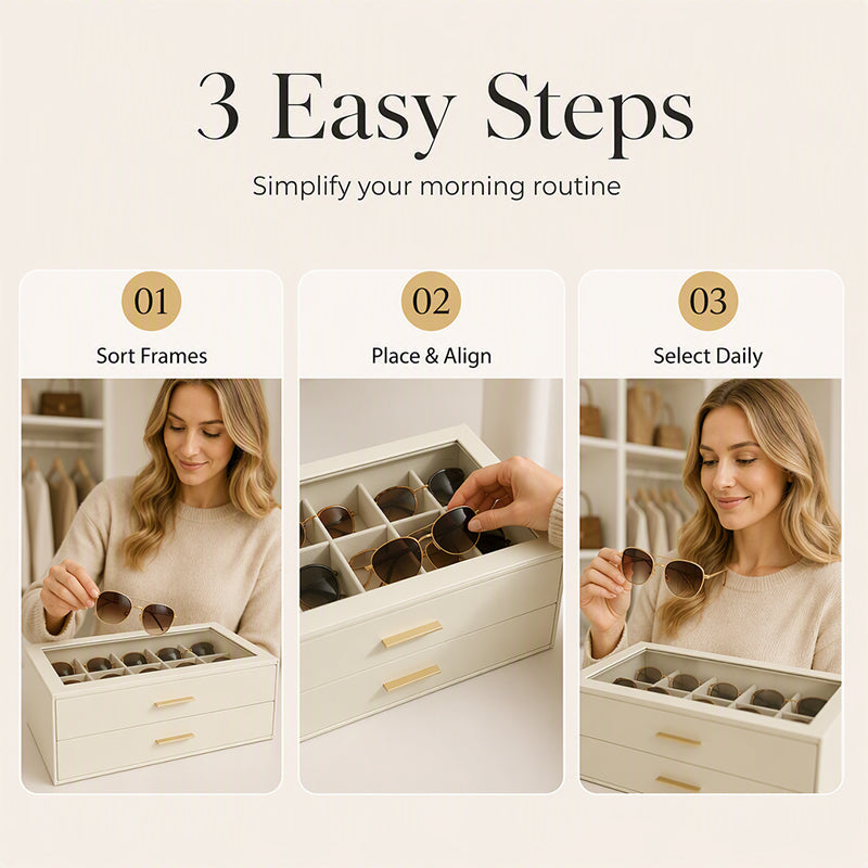 2-Tier Sunglasses Organizer Box with Transparent Glass Top Display