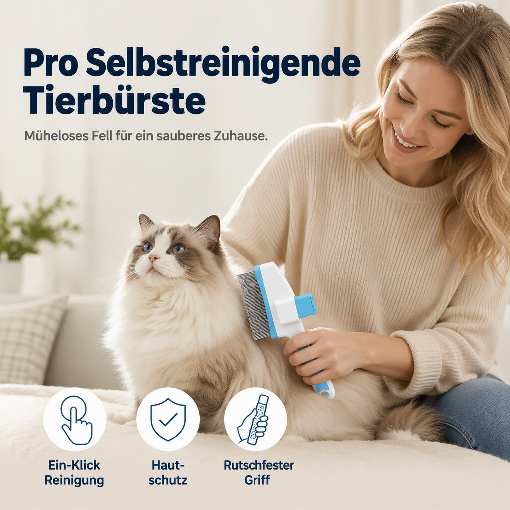 Selbstreinigende Fellbürste für Haustiere mit Ein-Klick-Entriegelung