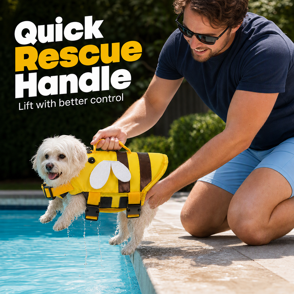 Süße Haustier-Schwimmweste mit Bienen- & Libellen-Design