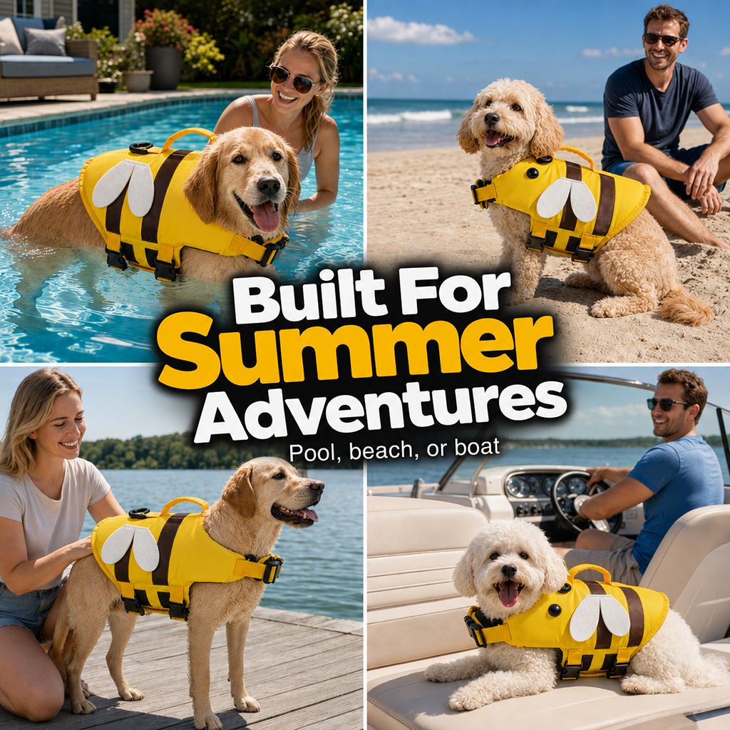 Süße Haustier-Schwimmweste mit Bienen- & Libellen-Design