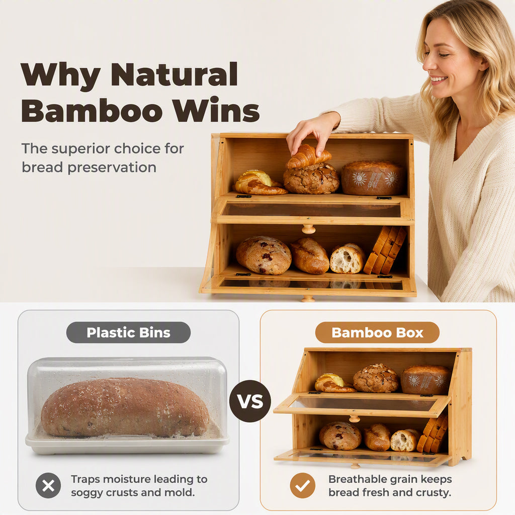 Bamboo Double-Layer Bread Storage Box