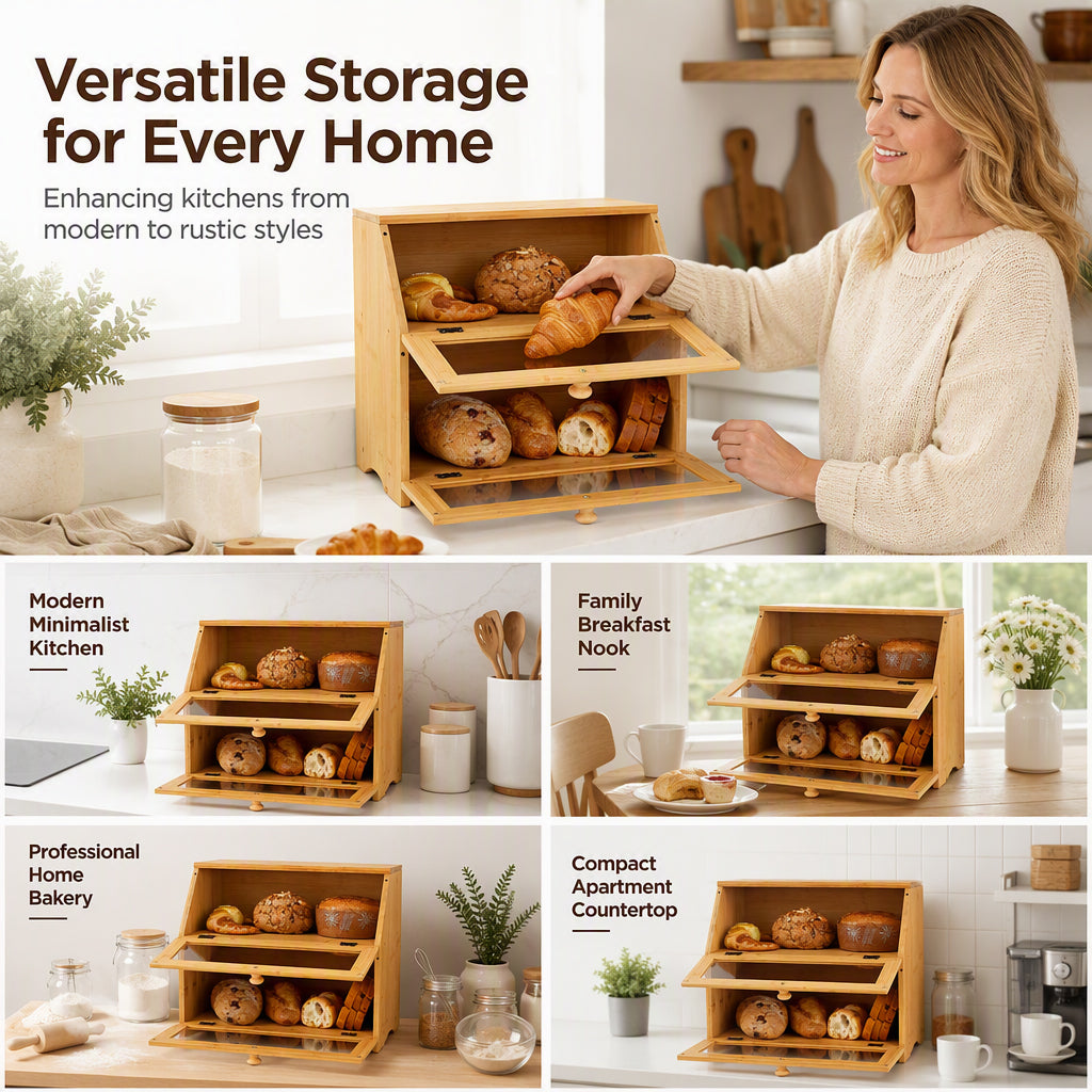 Bamboo Double-Layer Bread Storage Box