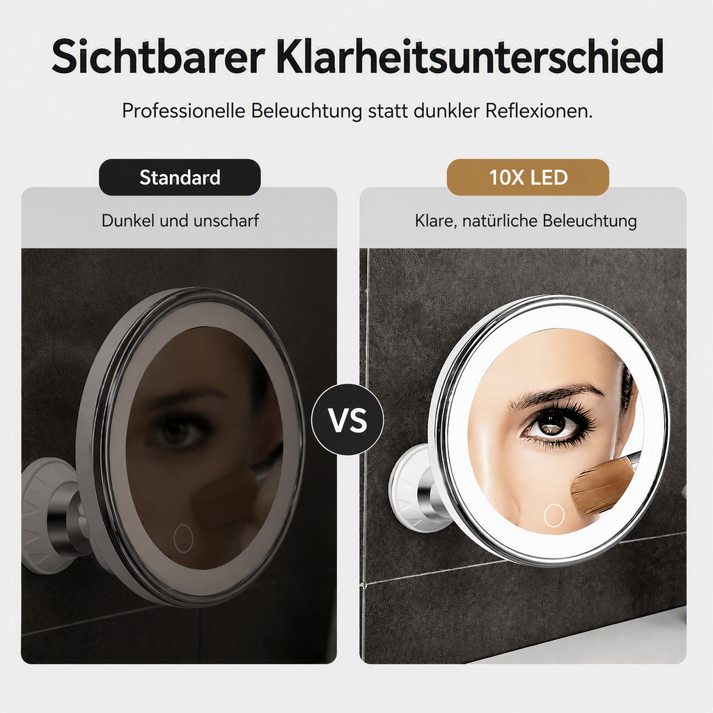 ❤️50% RABATT! LED-Schminkspiegel mit 10-facher Vergrößerung – Saugnapf-Befestigung, natürliche Lichtfarbe – ideal für Reise & Zuhause. 💡🌸
