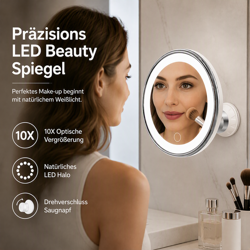 ❤️50% RABATT! LED-Schminkspiegel mit 10-facher Vergrößerung – Saugnapf-Befestigung, natürliche Lichtfarbe – ideal für Reise & Zuhause. 💡🌸
