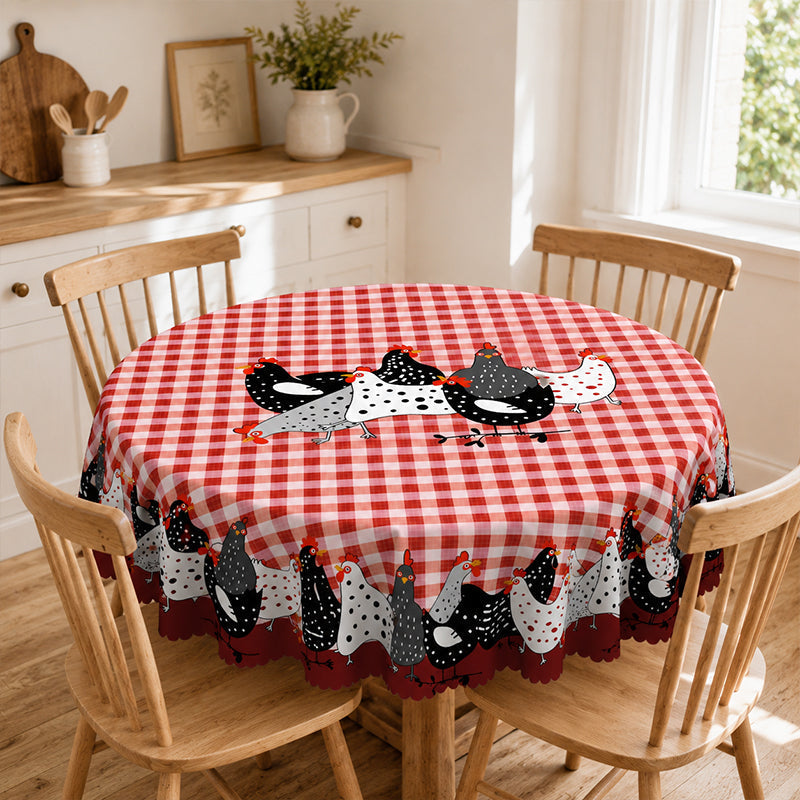 📢📢JETZT 50 % RABATT!! ⏰Tischdecke im Landhausstil mit rotem Karomuster & farbenfrohem Hahn-Print  🐓
