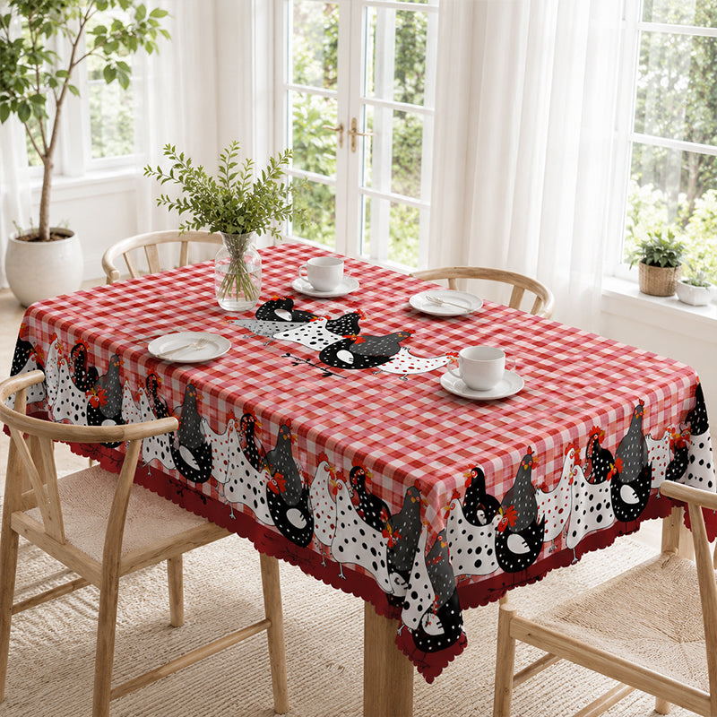 📢📢JETZT 50 % RABATT!! ⏰Tischdecke im Landhausstil mit rotem Karomuster & farbenfrohem Hahn-Print  🐓