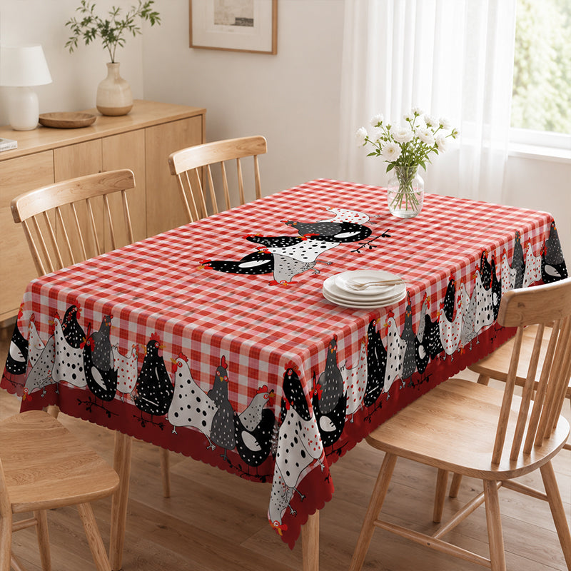 📢📢JETZT 50 % RABATT!! ⏰Tischdecke im Landhausstil mit rotem Karomuster & farbenfrohem Hahn-Print  🐓