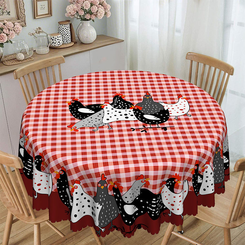 📢📢JETZT 50 % RABATT!! ⏰Tischdecke im Landhausstil mit rotem Karomuster & farbenfrohem Hahn-Print  🐓