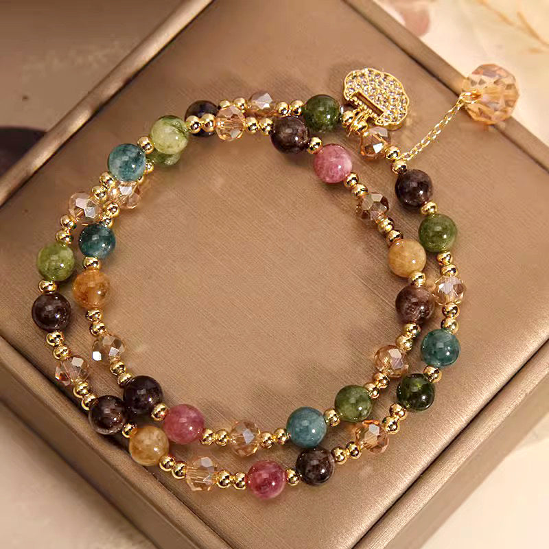 🎉 NUR FÜR KURZE ZEIT 50% RABATT! 💎 Elegantes Turmalin-Armband – Doppelwickel-Design mit Kristallakzenten & Schloss-Charm ✨