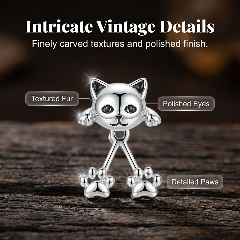 🎉 NUR FÜR BEGRENZTE ZEIT 50% RABATT! 🐱 3D Süße Lugschauende Katzen-Ohrstecker – Verspieltes Vorne-Hinten-Design, Vintage-Silberfinish & Leichter Tragekomfort ✨
