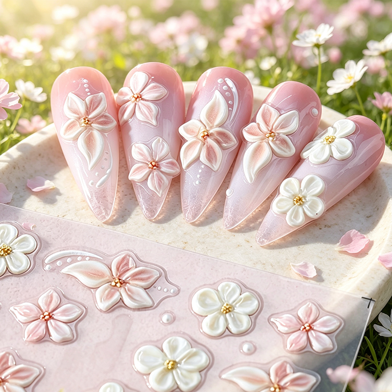 🌸🔥1 kaufen, 1 gratis💅 5D Blumen-Nagelsticker🌺