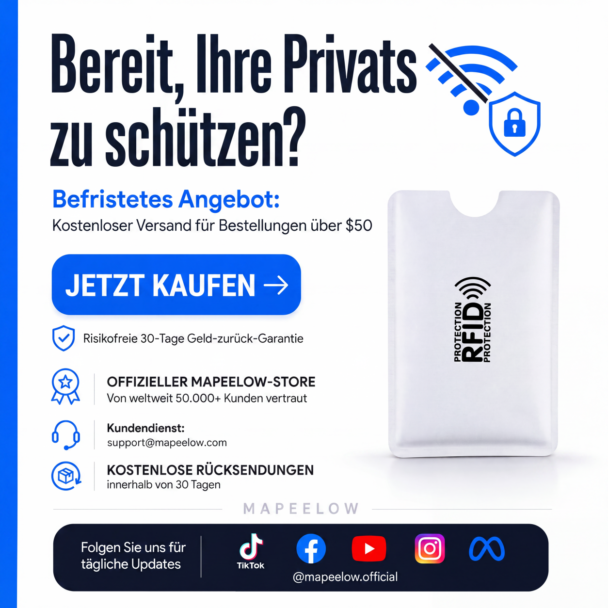 🥳2026 HEISSER VERKAUF🥳💞ÜBER 50.000 MAL VERKAUFT!🛡️💳 50 % RABATT! RFID‑blockierender Kreditkartenhalter – Schützt Ihre Karten vor digitalen Taschendieben. Schlank, langlebig & reisefreundlich – sichern Sie Ihre Identität! 🔒✨