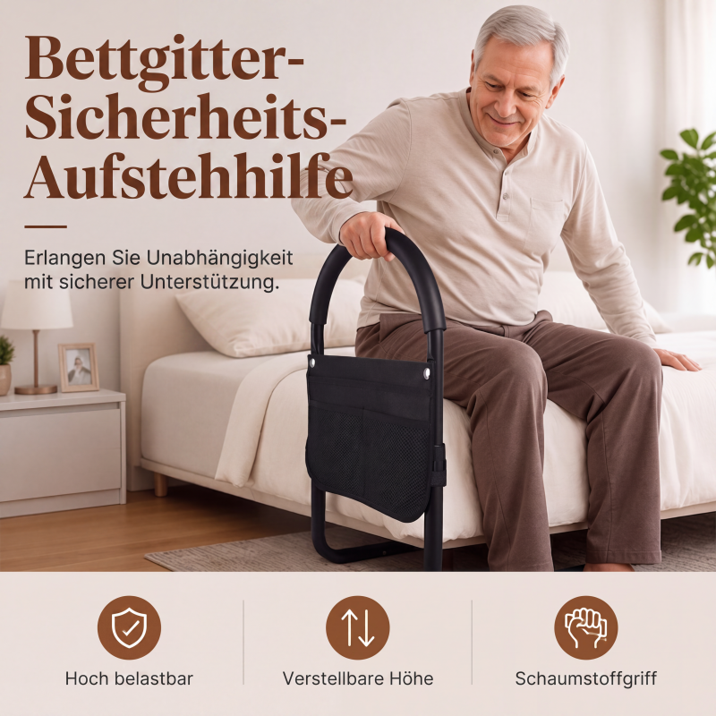 🛏️ Betthilfegitter mit Sicherheitsgurt – höhenverstellbar, rutschfest & stabil – für sicheres Aufstehen von Senioren und Menschen mit eingeschränkter Mobilität