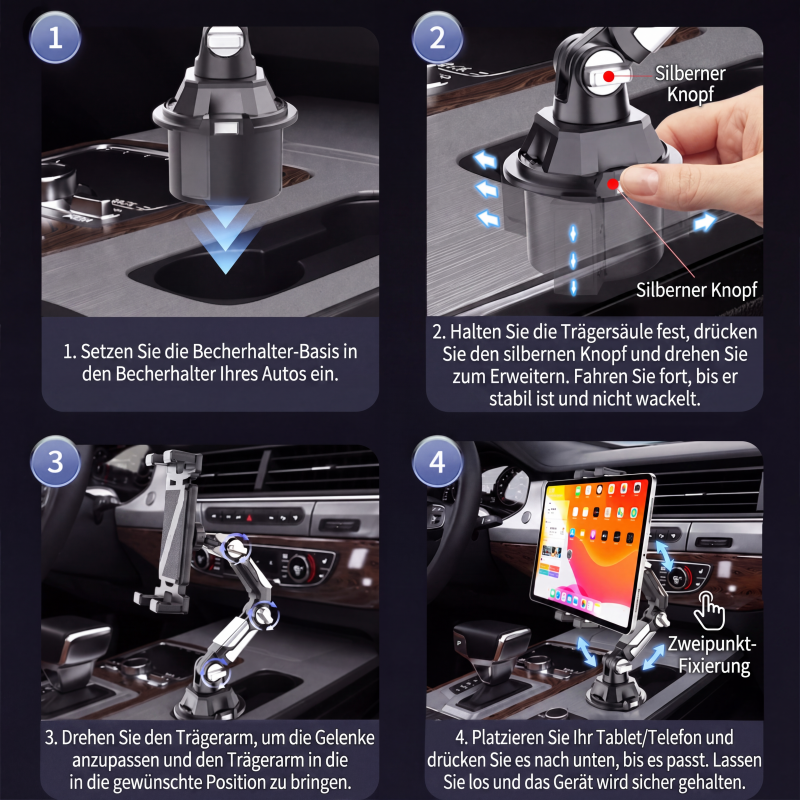 🚗 Faltbare Tablet-Halterung für Getränkehalter – flexibel, stabil & platzsparend – für sicheres Navigieren und entspannte Unterhaltung auf jeder Fahrt