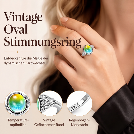 Vintage Ovaler temperaturgesteuerter Farbwechsel-Stimmungsring mit Herzverzierungen