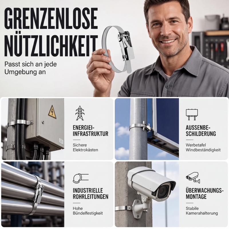 📢📢50% RABATT !!⏰Hochleistungs-Kabelbinder aus Edelstahl mit Klappverschluss