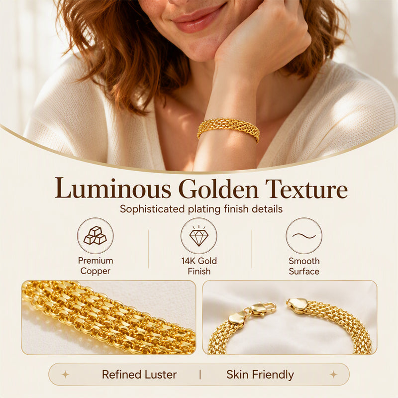 💎 56% RABATT! ✨ 14K vergoldetes breites Mesh-Armband – Luxuriöses Design, langlebig & elegant – Perfektes Geschenk für sie 🎁
