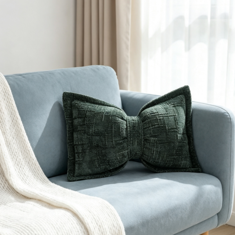 ✨50% Rabatt✨🎀 Chenille-Kissen Schleifenform | Weiches Dekokissen für Sofa & Bett – Flauschig & Gemütlich ✨