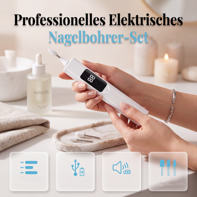💅 Professionelles elektrisches Nagelfräser-Set – Hornhautentfernung, austauschbare Aufsätze & intelligentes LED-Display ✨