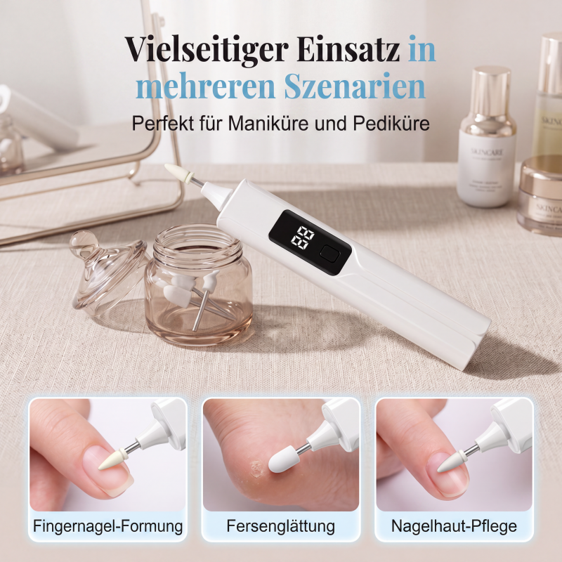 💅 Professionelles elektrisches Nagelfräser-Set – Hornhautentfernung, austauschbare Aufsätze & intelligentes LED-Display ✨