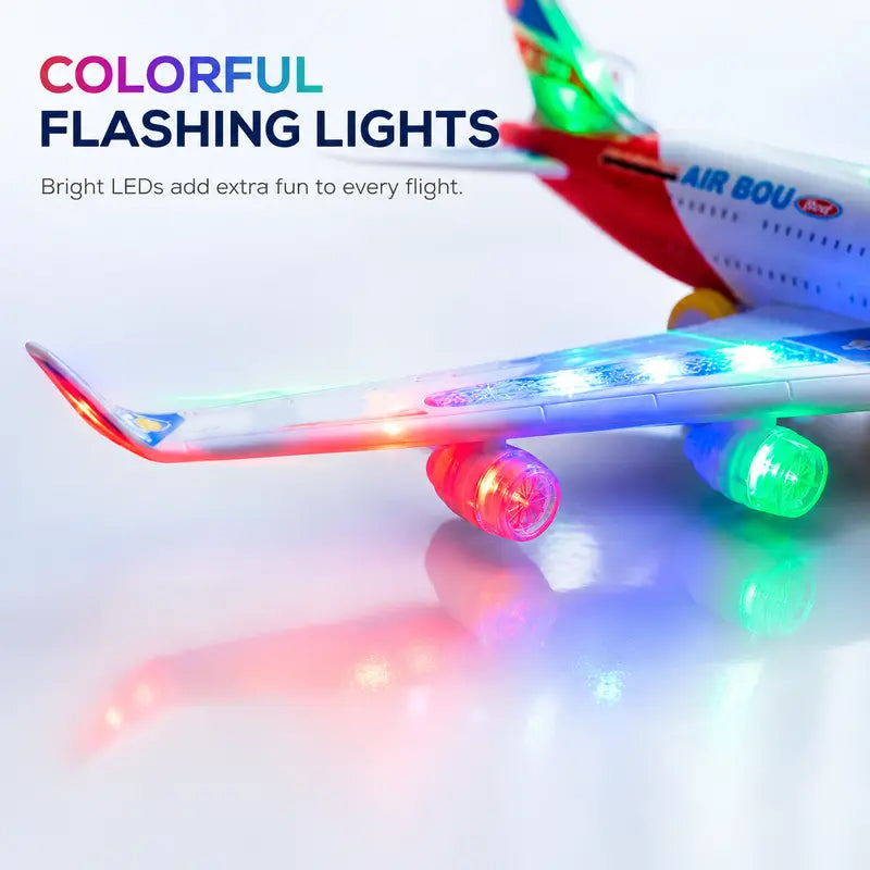 ✈️ JETZT 55% RABATT! 🎵 Elektrisches Modellflugzeug – Bump-and-Go, LED-Lichter & realistische Sounds – Für Kleinkinder ab 3+ 🛩️