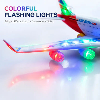 ✈️ JETZT 55% RABATT! 🎵 Elektrisches Modellflugzeug – Bump-and-Go, LED-Lichter & realistische Sounds – Für Kleinkinder ab 3+ 🛩️