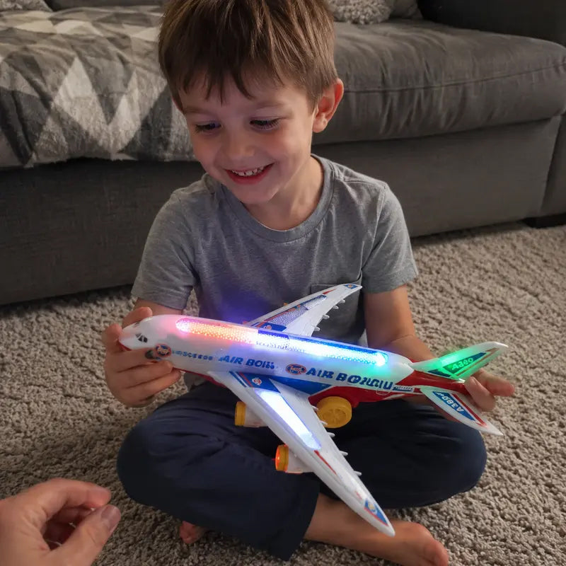 ✈️ JETZT 55% RABATT! 🎵 Elektrisches Modellflugzeug – Bump-and-Go, LED-Lichter & realistische Sounds – Für Kleinkinder ab 3+ 🛩️