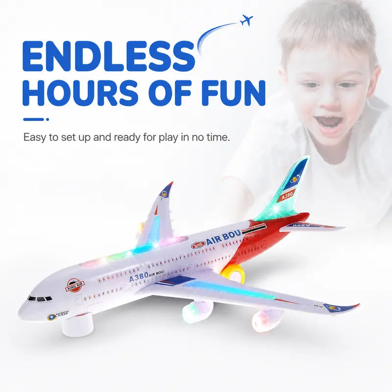 ✈️ JETZT 55% RABATT! 🎵 Elektrisches Modellflugzeug – Bump-and-Go, LED-Lichter & realistische Sounds – Für Kleinkinder ab 3+ 🛩️