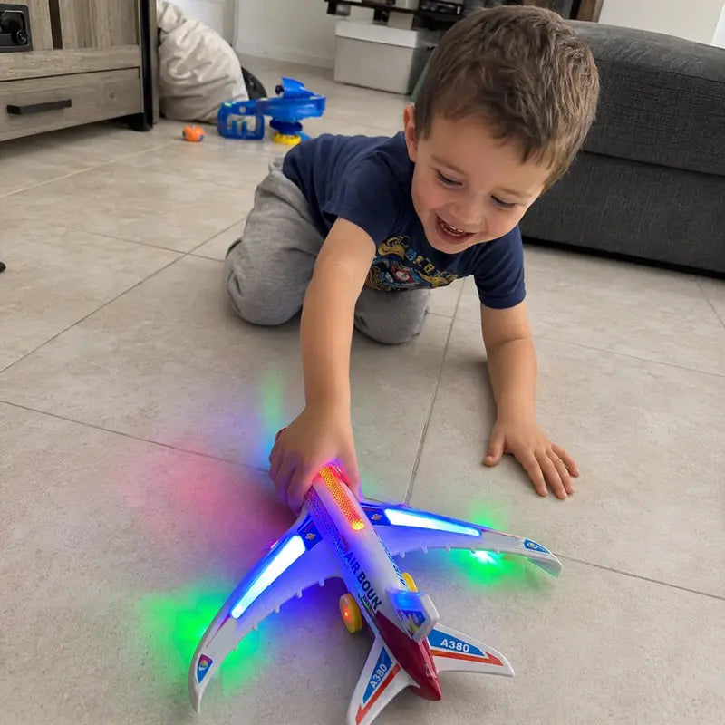 ✈️ JETZT 55% RABATT! 🎵 Elektrisches Modellflugzeug – Bump-and-Go, LED-Lichter & realistische Sounds – Für Kleinkinder ab 3+ 🛩️