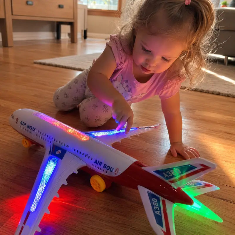 ✈️ JETZT 55% RABATT! 🎵 Elektrisches Modellflugzeug – Bump-and-Go, LED-Lichter & realistische Sounds – Für Kleinkinder ab 3+ 🛩️