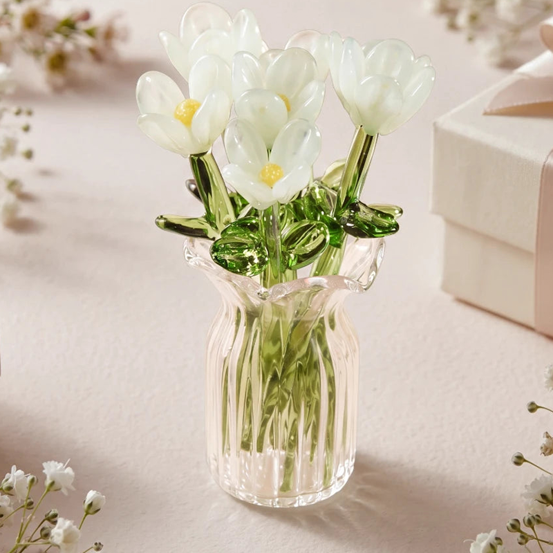 🌸✨ Miniatur-Glasblumen mit Vase – 50% RABATT! 7 farbige Glasblüten, 6cm Höhe, elegante Glaskunst – blüht für immer.