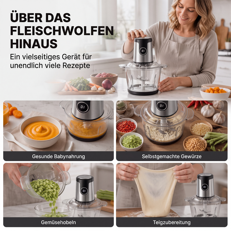 🥩 50 % Rabatt ! Elektrischer Fleischwolf & Küchenmaschine – 2000W Power, in Sekunden zerkleinert! 🔪 Für Fleisch & Gemüse, smarte Steuerung, rostfreier Edelstahl ⚡