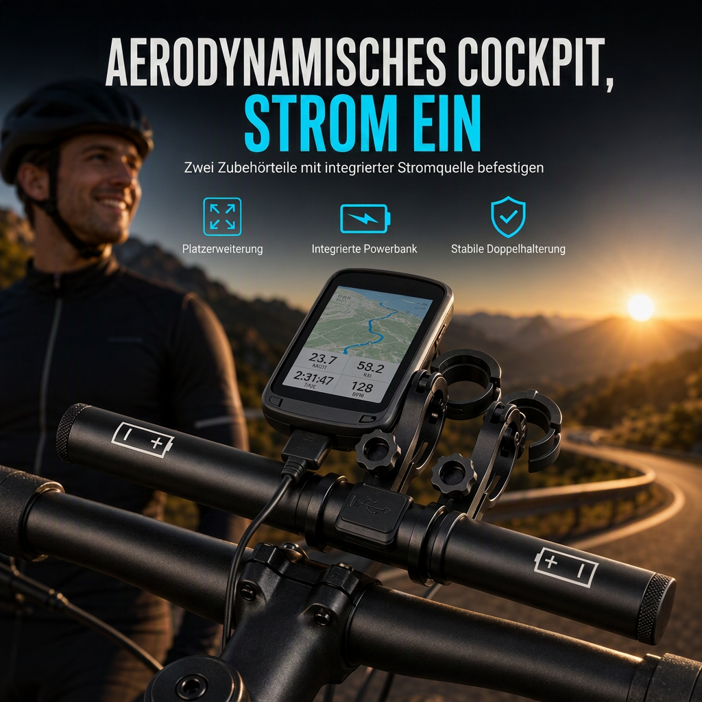 📢📢50% RABATT !!⏰Fahrradlenker-Erweiterungshalterung mit USB-Powerbank-Funktion und Halterung für Fahrradlicht/Taschenlampe