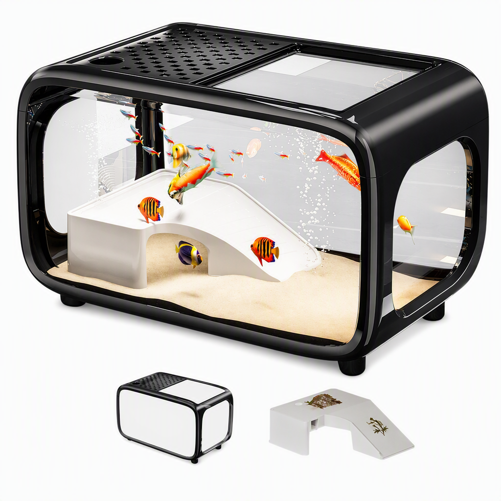 🐟 50 % Rabatt! 🌿Transparentes Mini-Aquarium mit Deckel – Dekorativer Fischbehälter für Wohnzimmer, Büro & Zuhause