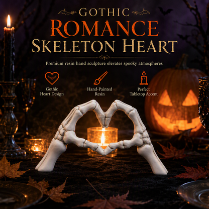 💀 50% RABATT! 🎃 Skelett-Figur – Gotische Herz-Handgeste, handbemalte Knochendetails & robuste Harzkonstruktion – Gruselige Schreibtisch- & Regaldekoration ✨