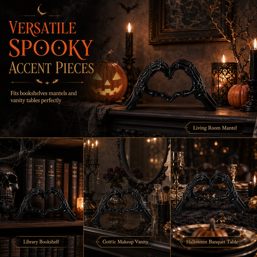 💀 50% RABATT! 🎃 Skelett-Figur – Gotische Herz-Handgeste, handbemalte Knochendetails & robuste Harzkonstruktion – Gruselige Schreibtisch- & Regaldekoration ✨