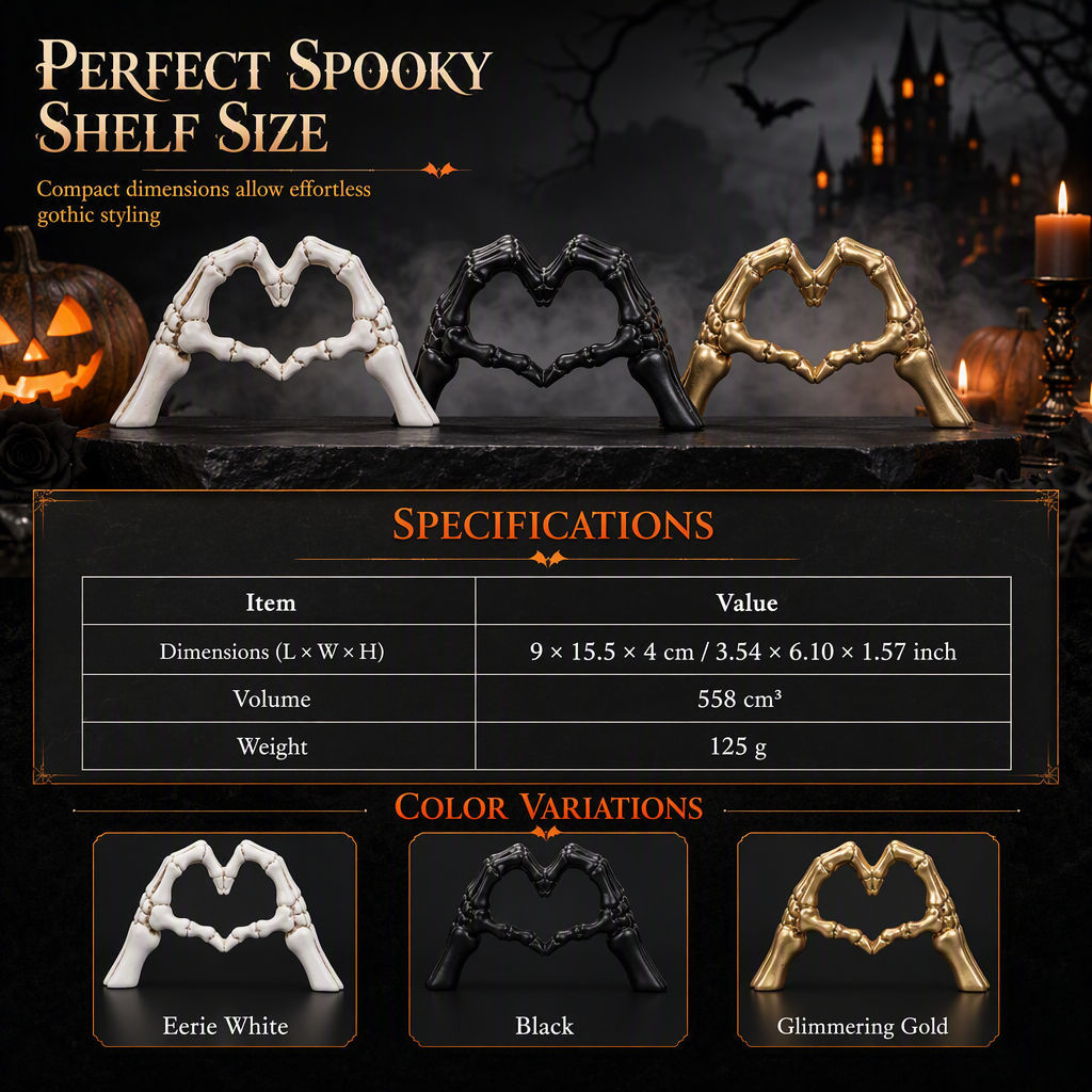 💀 50% RABATT! 🎃 Skelett-Figur – Gotische Herz-Handgeste, handbemalte Knochendetails & robuste Harzkonstruktion – Gruselige Schreibtisch- & Regaldekoration ✨
