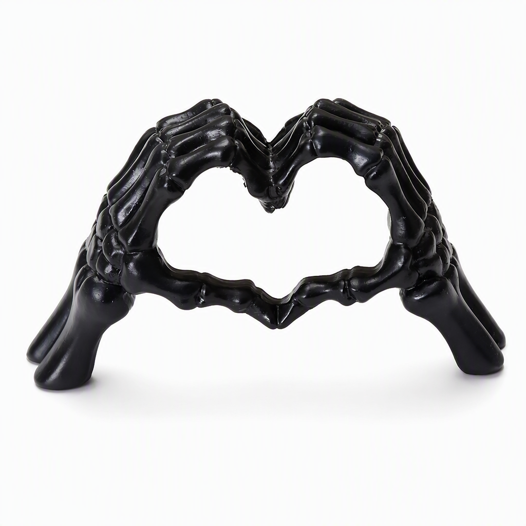 💀 50% RABATT! 🎃 Skelett-Figur – Gotische Herz-Handgeste, handbemalte Knochendetails & robuste Harzkonstruktion – Gruselige Schreibtisch- & Regaldekoration ✨