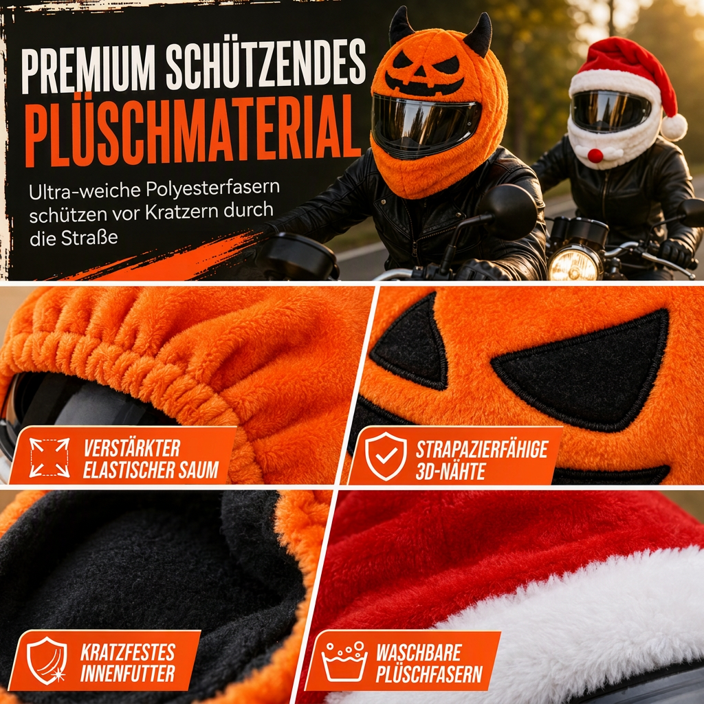 📢📢50% RABATT !!⏰Lustige Motorradhelm-Überzug aus Plüsch, universell passend, cartoon- und feiertagsbezogene Schutzhülle für Weihnachten, Halloween und Outdoor-Fahrten
