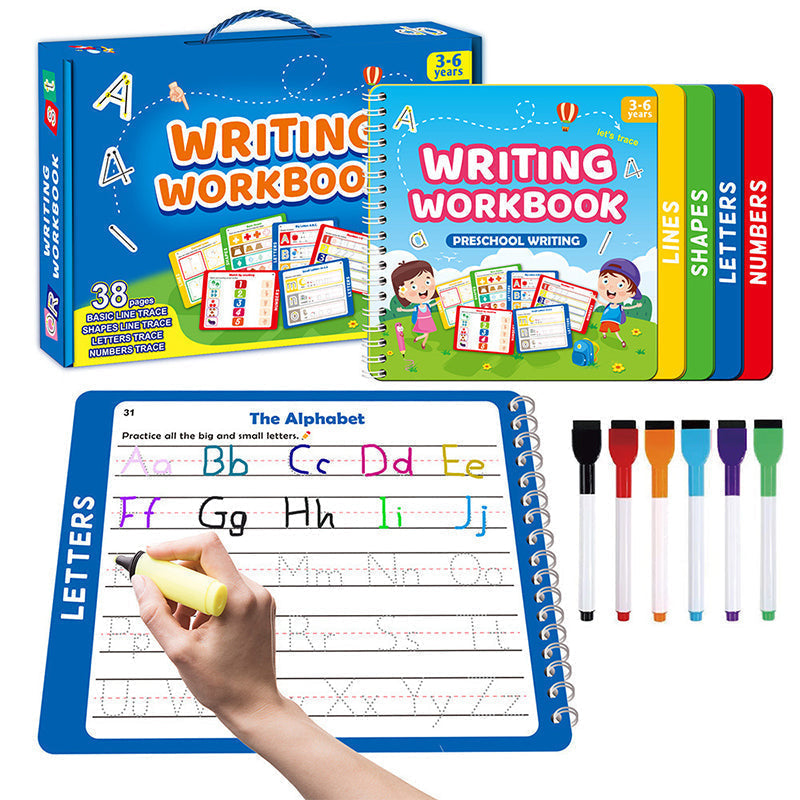✏️📘 Wiederverwendbares Graphomotorik-Heft – 50% RABATT! Linien, Formen, Buchstaben & Zahlen, 6 radierbare Stifte – ideal für 3-6 Jahre. 💪