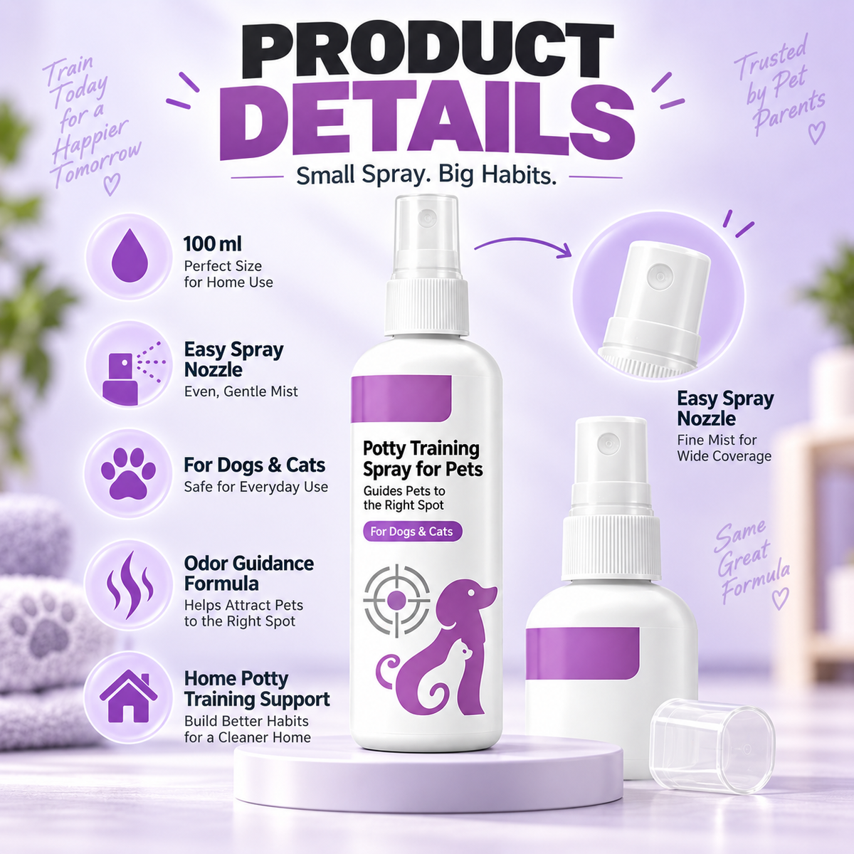 Haustier Toilettentraining-Spray für Hunde & Katzen – Erziehungsspray für Stubenreinheit (100ml)