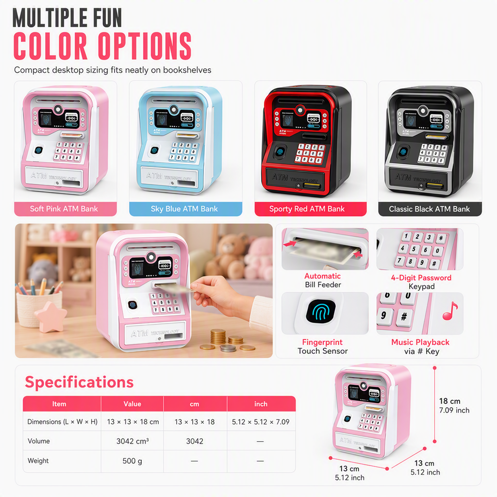 📢📢 50 % RABATT! ⏰ Elektronische Geldautomat-Spardose für Kinder mit Fingerabdrucksensor und Passwortsperre
