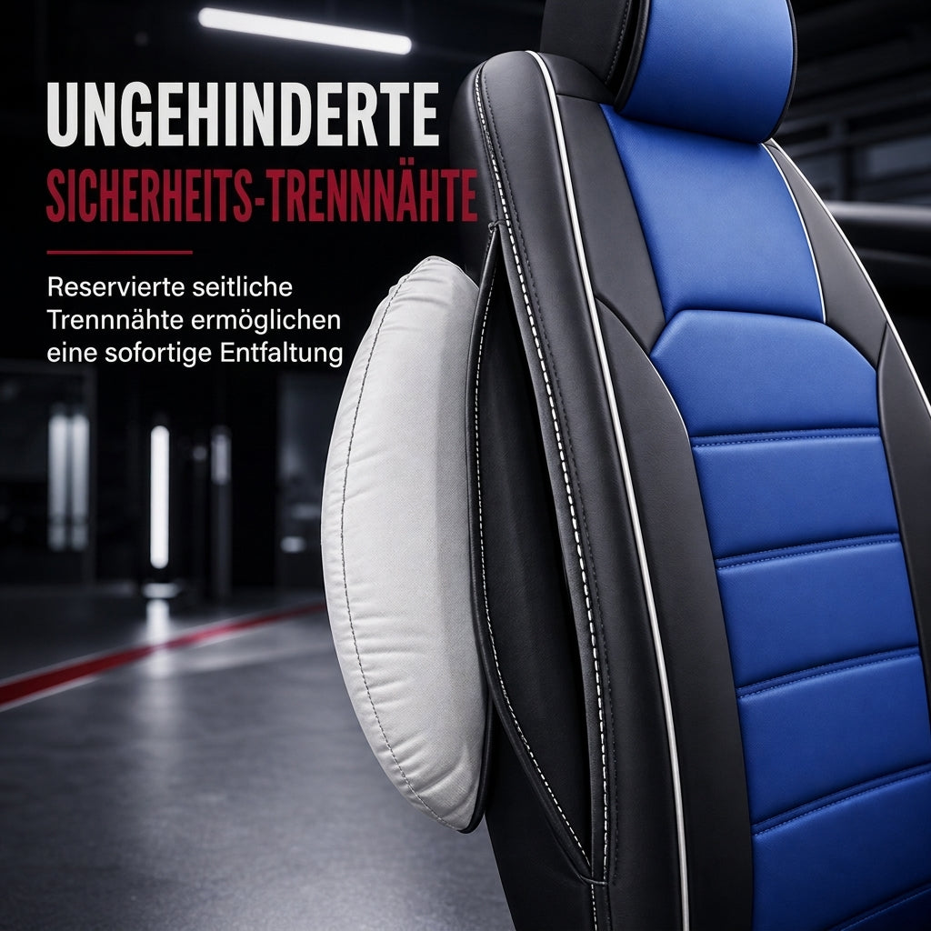 🚙Universelle Ganzjahres-Autositzbezüge aus Leder – Vollabdeckende Sitzschoner mit Farbblock- & Streifen-Design, passend für 5-Sitzer
