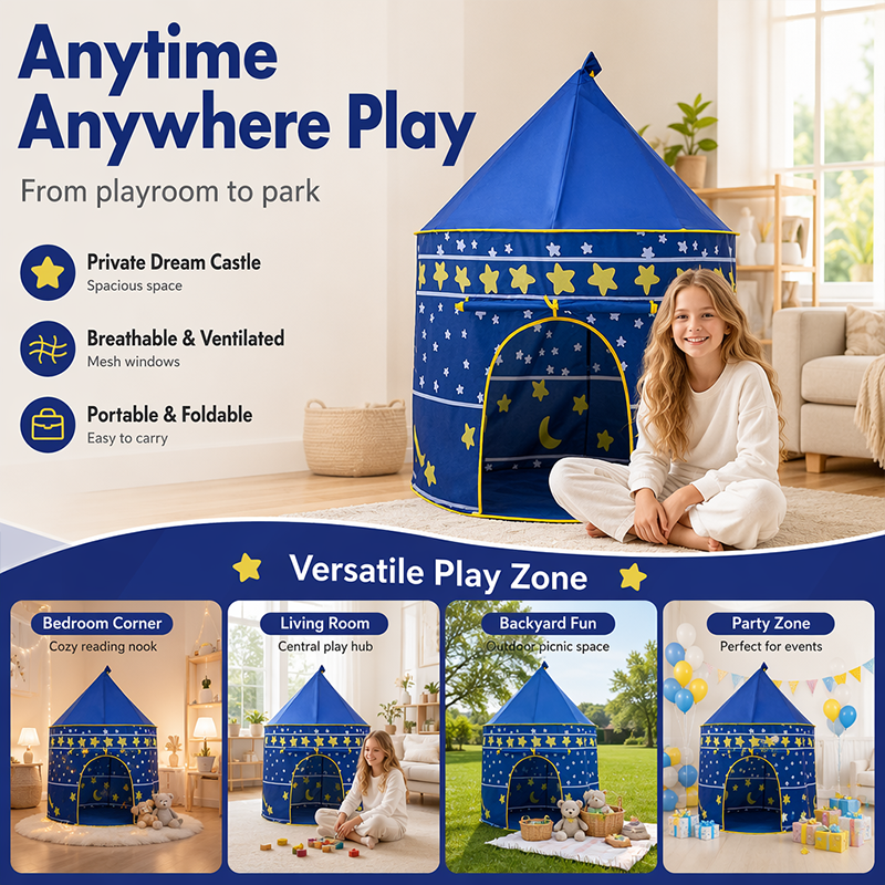 🎪 Kinder-Spielzelt mit Rolltür – Tragbares Spielschloss für Drinnen & Draußen ✨
