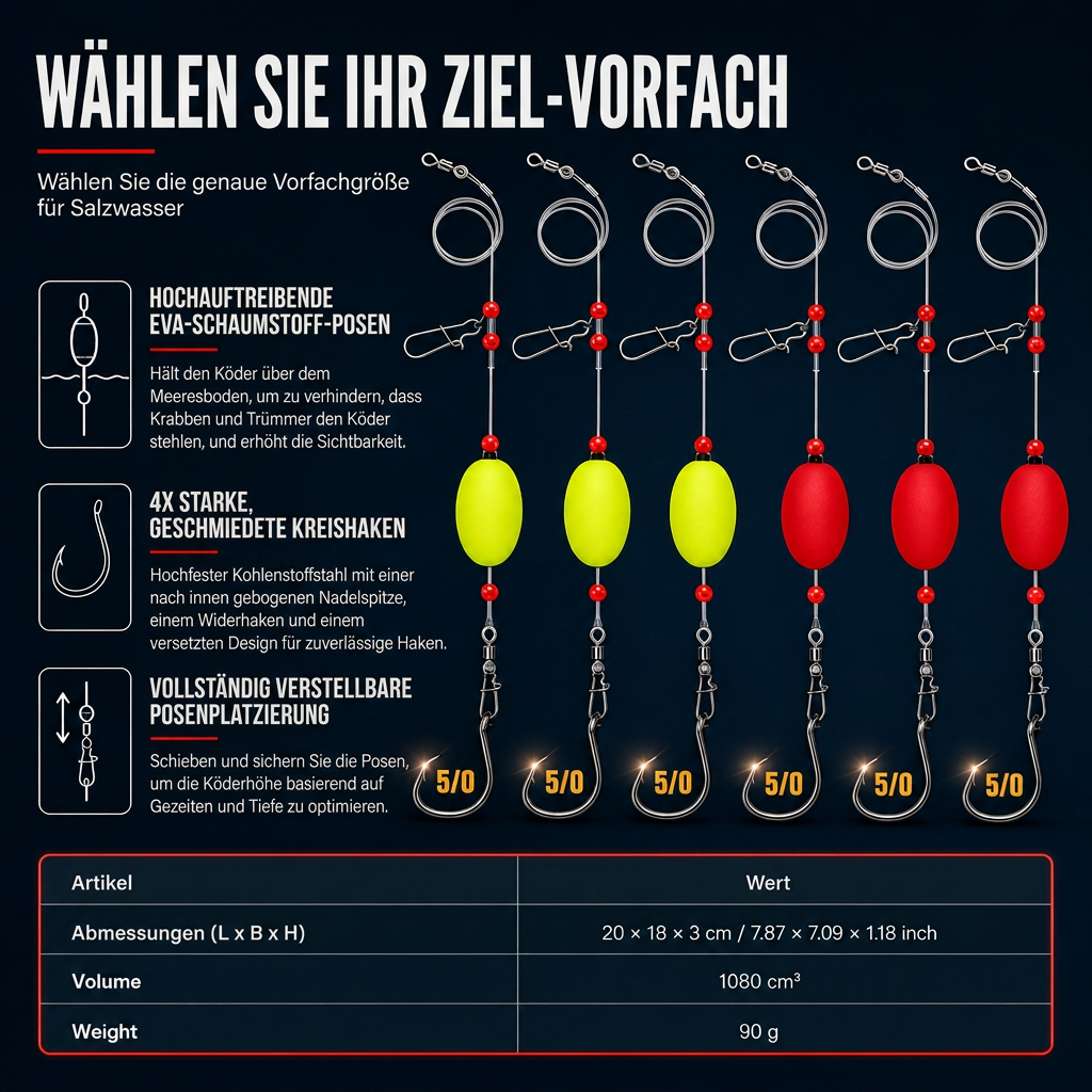 🎣 50% RABATT! 🐟 6-Pomfret-Angelset mit Schwimmer zur Brandungsfischerkennung für Flunder, Barsch, Wels, Hai und Blaufisch