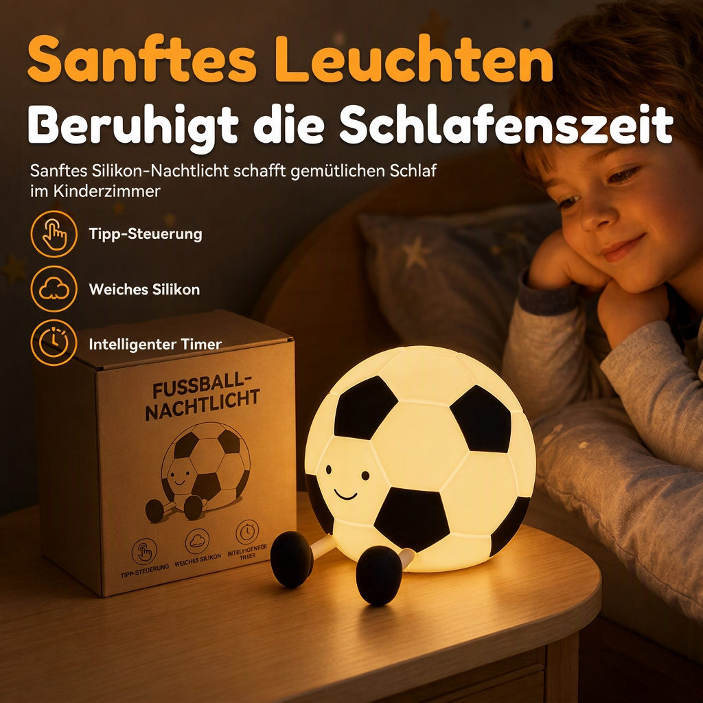 Wiederaufladbares, fußballförmiges Silikon-Nachtlicht zum Berühren, augenschonende Kinderzimmerlampe für das Schlafzimmer von Kindern