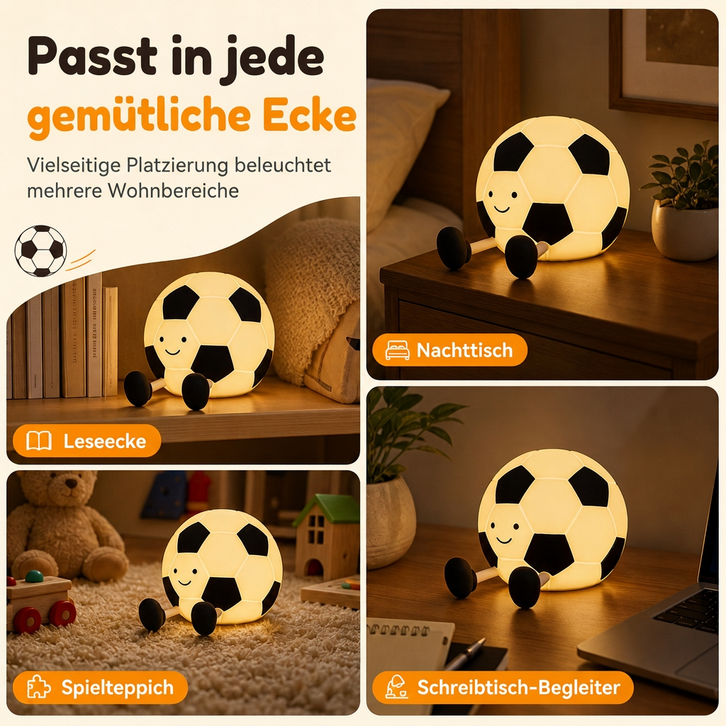 Wiederaufladbares, fußballförmiges Silikon-Nachtlicht zum Berühren, augenschonende Kinderzimmerlampe für das Schlafzimmer von Kindern