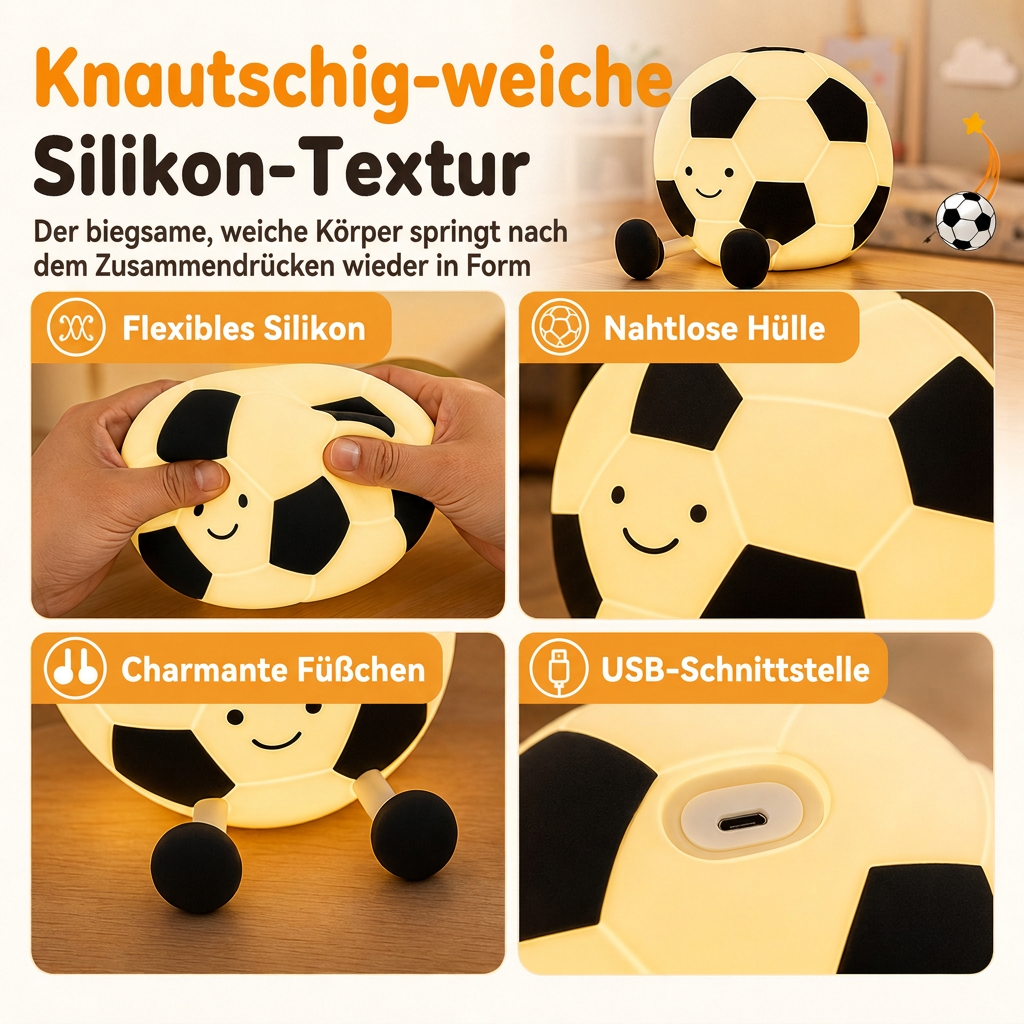 Wiederaufladbares, fußballförmiges Silikon-Nachtlicht zum Berühren, augenschonende Kinderzimmerlampe für das Schlafzimmer von Kindern