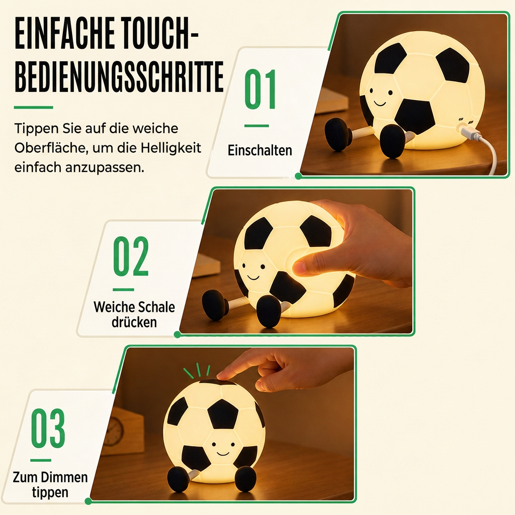 Wiederaufladbares, fußballförmiges Silikon-Nachtlicht zum Berühren, augenschonende Kinderzimmerlampe für das Schlafzimmer von Kindern